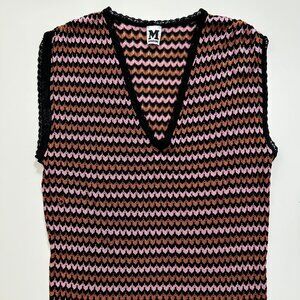 M Missoni knit crochet pink chevron zig zag orange sleeveless dress 12 US large